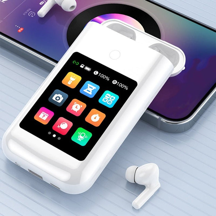 Tavice Uniqa 4-in-1 Power Bank with Built-in Wireless Earbuds | 8000mAh Portable Charger, 2.8" Touch Screen, USB-C, Flashlight - Battery Mate