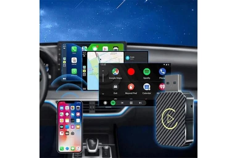 Wireless CarPlay & Android Auto Adapter 2 - in - 1 | Wired to Wireless USB Dongle for iOS & Android - Battery Mate