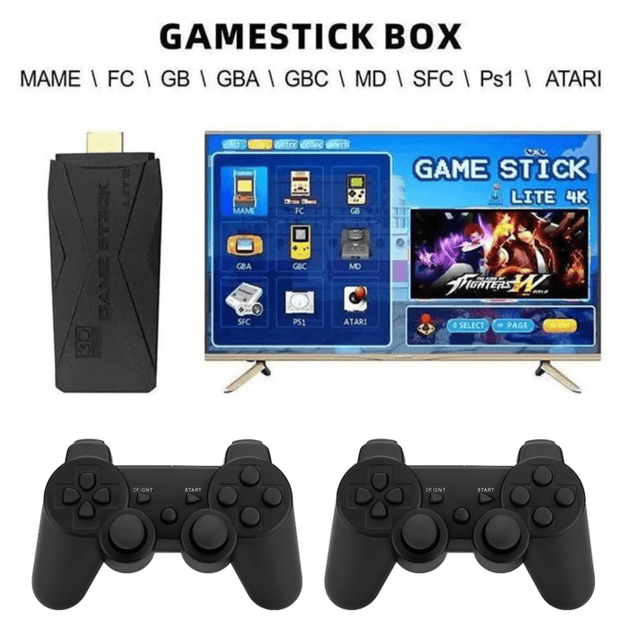 X2 Plus Upgraded Game Stick Retro Console Double Wireless Controller 40000+ games 64GB - Battery Mate