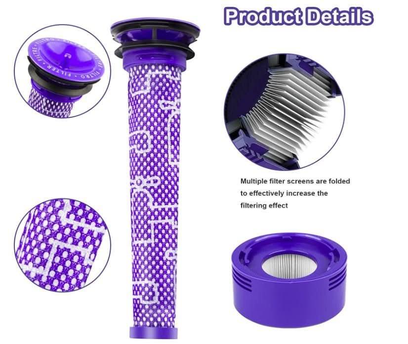Replacement Filter Set for all Dyson V7 & V8 Vacuum Cleaner | Pre-Filter + HEPA Post-Filter Set | Part # 965661-01 / 967478-01