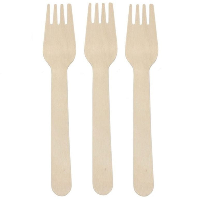 100 Pack | Eco Friendly Wooden Cutlery Fork Natural - Battery Mate