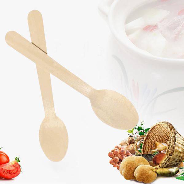 100 Pack | Eco Friendly Wooden Cutlery Spoon Natural - Battery Mate