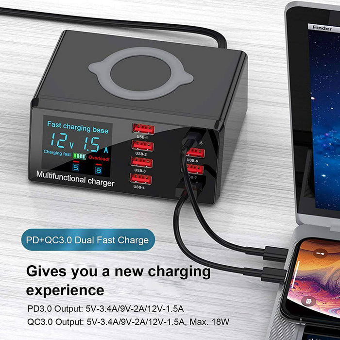 100W 8 Ports Multi USB Charger Quick Charge Fast Wireless Charging Station HUB - Battery Mate