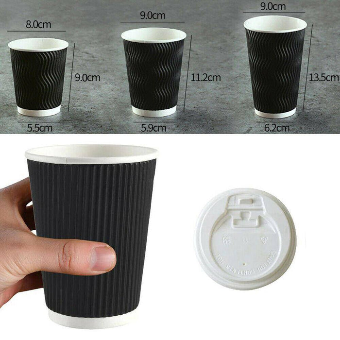 12oz (Medium) 100pcs Disposable Coffee Cups Bulk Takeaway Paper Triple Wall Take Away - Battery Mate