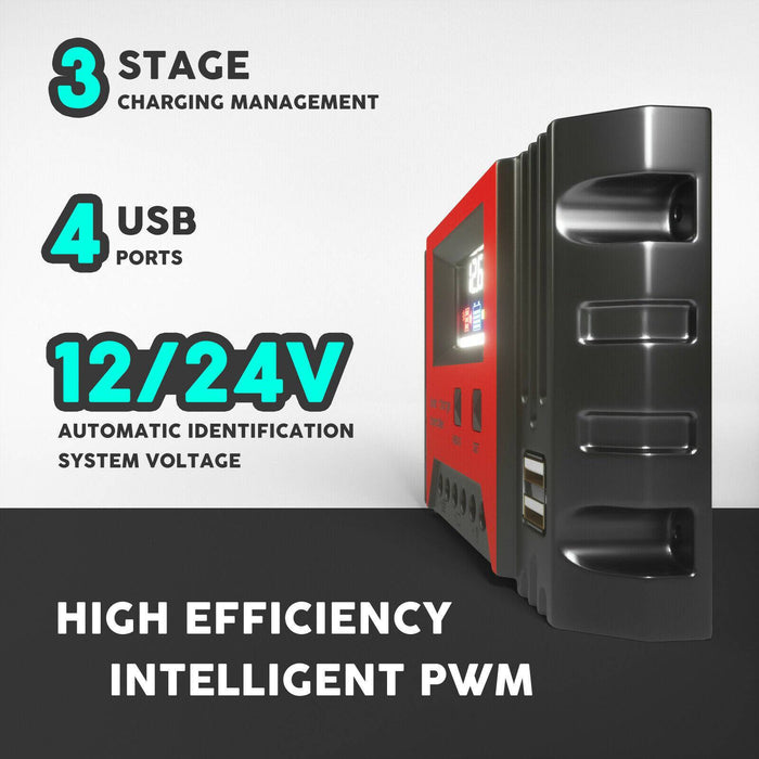 12v & 24V 40A Solar Panel Battery Regulator Charge Controller with 4 USB - Battery Mate