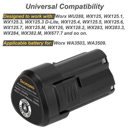 12V 3.5Ah Battery For Worx WA3503 WA3504 WA3505 WA3509 WX125 Cordless Power Tool - Battery Mate
