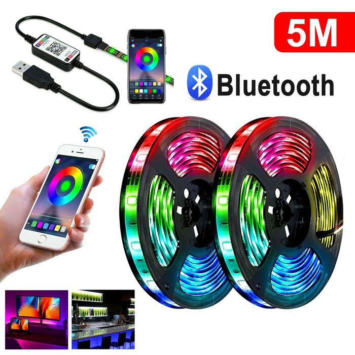 12V Bluetooth USB RGB LED Strip Lights IP65 Waterproof 5050 5M 300 LEDs AU Stock - Battery Mate