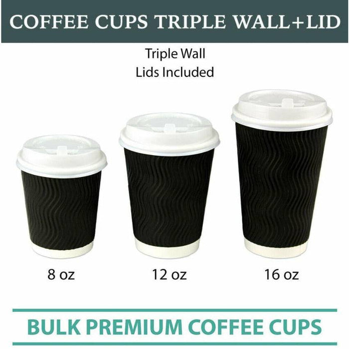16oz (Large) 500pcs Disposable Coffee Cups Bulk Takeaway Paper Triple Wall Take Away - Battery Mate