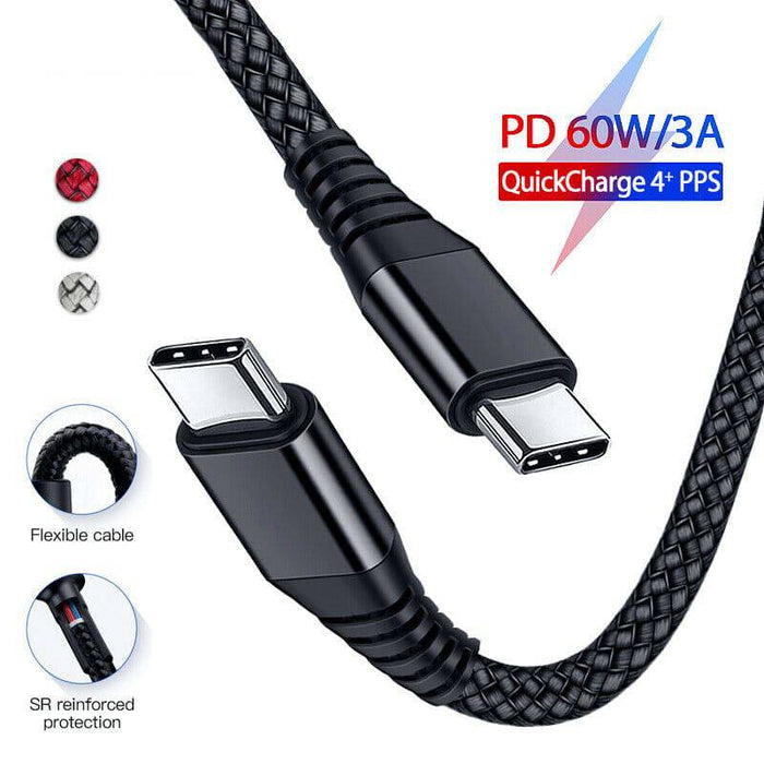 1M USB Type C to USB-C Cable QC3.0 60W PD Quick Charge Cable - Battery Mate