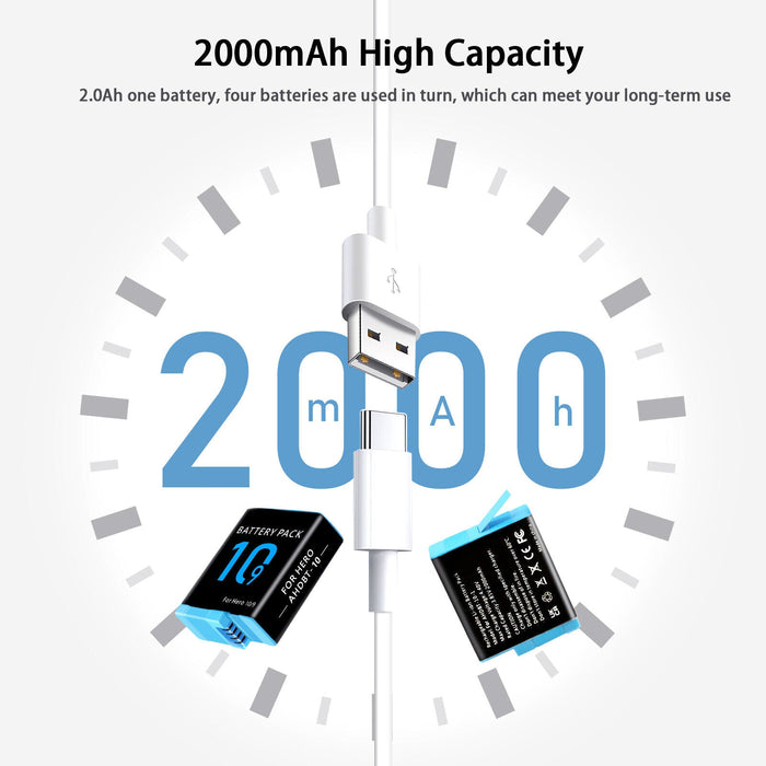 2 Pack 2000mAh Rechargeable Battery for GoPro Hero 9 Hero10 Camera Accessories - Battery Mate