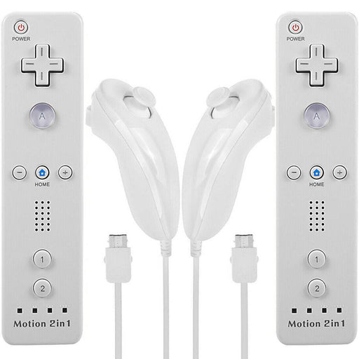 [2 Pack] 2in1 Built-in Motion Plus Remote Nunchuck Controller For Nintendo Wii - Battery Mate