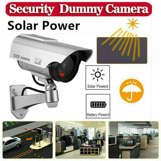 [2 Pack] Solar Power Dummy Fake Security Camera Outdoor Blinking LED Light Surveillance - Battery Mate