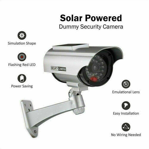 [2 Pack] Solar Power Dummy Fake Security Camera Outdoor Blinking LED Light Surveillance - Battery Mate