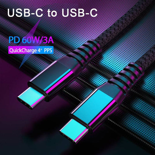 [2 Pack] USB Type C to USB-C Cable Charge PD Quick Charging Data Fast Charger Samsung - Battery Mate