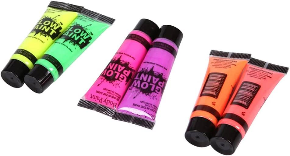 24 Tubes 25ml Art Body Paint Glow inLight Face & Body Paint with 6 Colors Glow Blacklight Neon Fluorescent for Party Clubbing Festival Halloween Makeup - Battery Mate