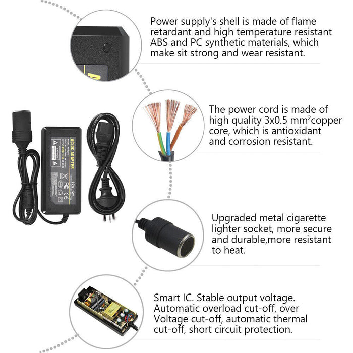 240V to 12V Car 5A Cigarette lighter Transformer Power Supply Socket Converter - Battery Mate