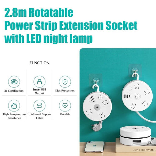 2.8m Rotatable Extension Cord Power Strip 9 Outlets AC and USB Charging Ports AU - Battery Mate