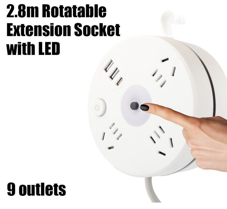 2.8m Rotatable Extension Cord Power Strip 9 Outlets AC and USB Charging Ports AU - Battery Mate