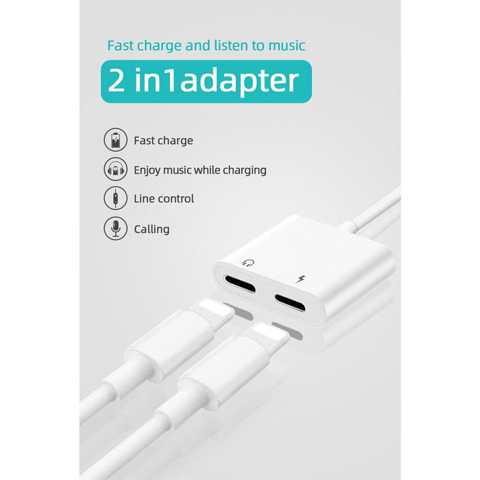 2IN1 Splitter Adapter Headphone & Charger Cable For iphone 7 8 X XR XS 11 12 13 - Battery Mate