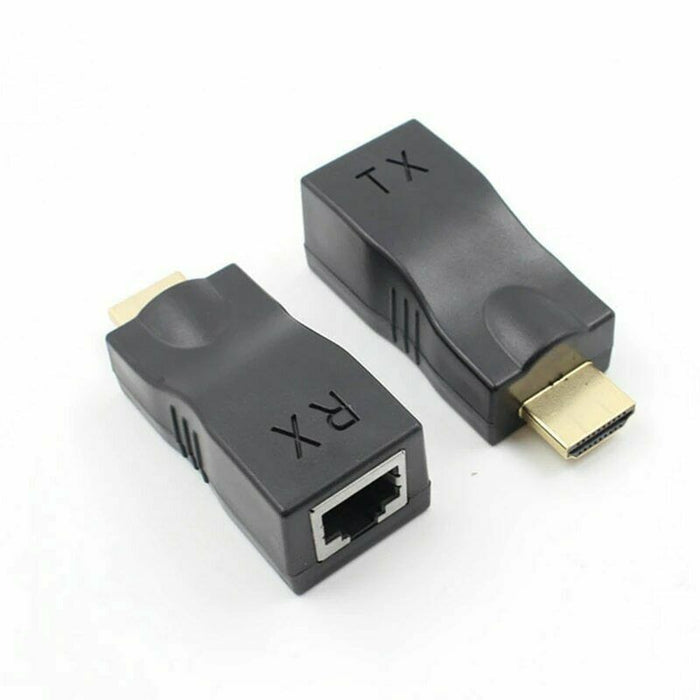 2pcs HDMI Extender to Dual RJ45 Over Cat 5e/6 Network Ethernet Adapter 1080P 30M - Battery Mate