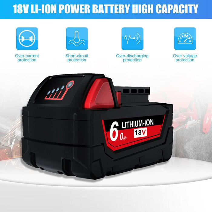 2-Pack Of 6.0Ah High-Capacity Replacement Batteries For Milwaukee M18 18V Cordless Tools