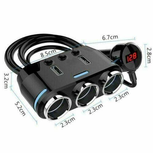 3 Port Car Cigarette Lighter Socket Splitter Adapter + Dual USB Fast Charger - Battery Mate