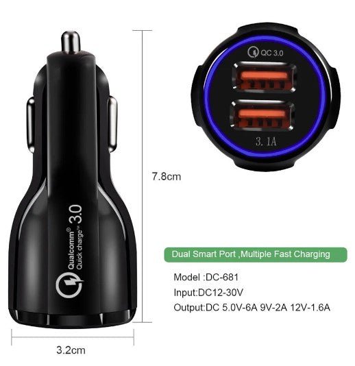 3 Port USB PD Quick Fast Car Charger QC3.0 Adapter Cigarette Lighter Socket - Battery Mate