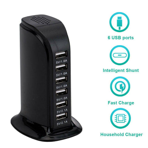 30W 6 Multi USB Port Travel Charger Desktop Charging Station Fast Power Adapter - Battery Mate