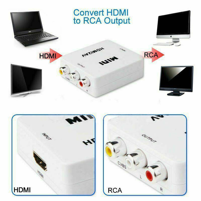 3RCA HDMI To AV Converter CVBS Video Cable HDMI2AV Converter 1080p upscaling - Battery Mate