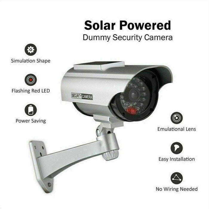 4 Pack | Solar Power Dummy Fake Security Camera Outdoor Blinking LED Light Surveillance - Battery Mate