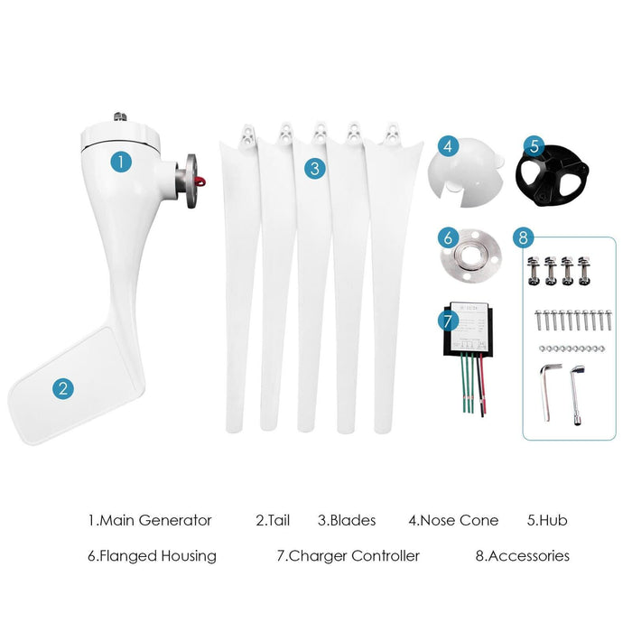 VEVOR 1200W Wind Turbine Generator, 12V DC With Charge Controller – 5 Blades, Horizontal Axis, Ideal For Home & Farm Use