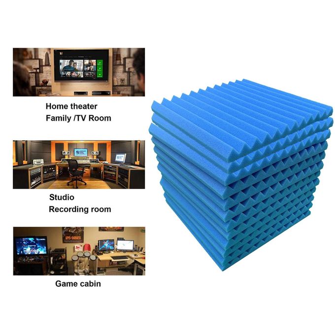 48 Pcs Acoustic Panel Soundproof Studio Foam for Wall Sound-Absorbing Panel | Blue - Battery Mate
