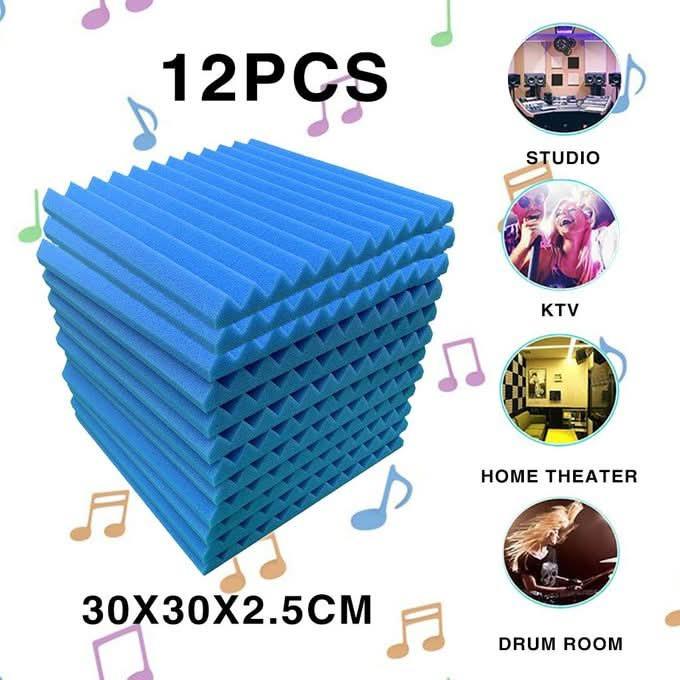 48 Acoustic Soundproof Foam Sound Absorbing Panels 30×30×2.5cm | Blue ...