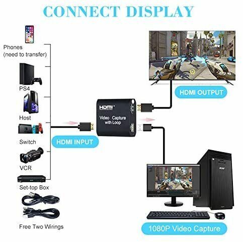 4K HDMI Video Capture Card HDMI to USB 2.0 Video Capture with Loop Out - Battery Mate