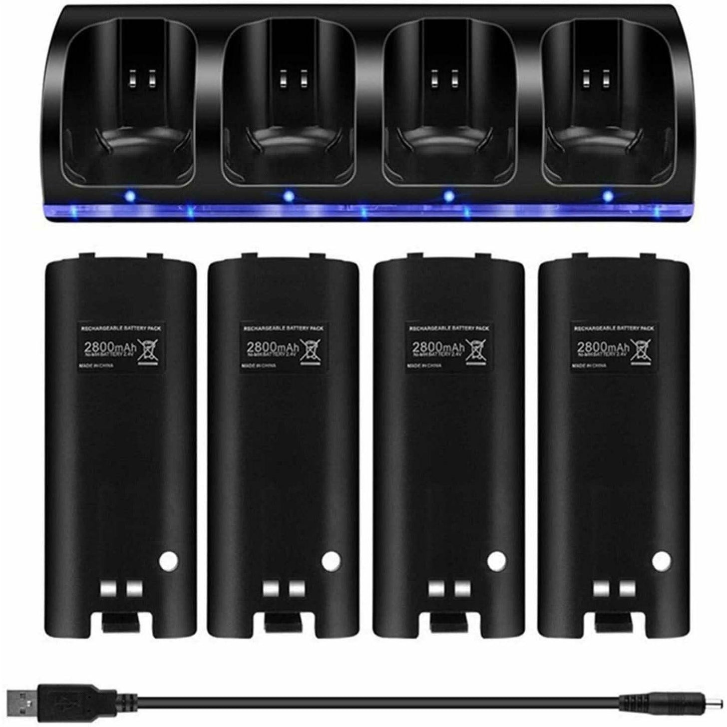 4x Rechargeable Battery Pack & Wii Controller Charger Dock Station for