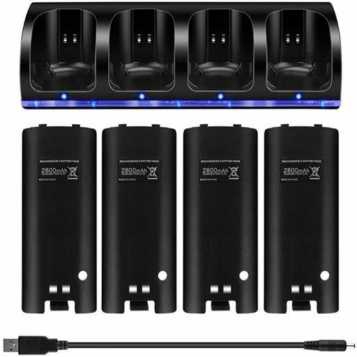 4x Rechargeable Battery Pack & Wii Controller Charger Dock Station for Nintendo - Battery Mate