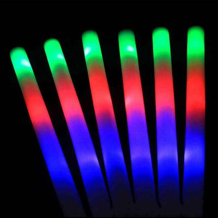 50 Pack | LED Foam Sticks RGB Thunder Wand Glow Sticks Flashing Light Rave Party - Battery Mate