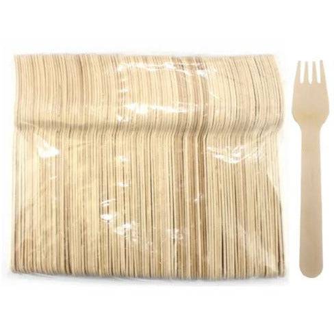 500 Pack | Eco Friendly Wooden Cutlery Fork Natural - Battery Mate