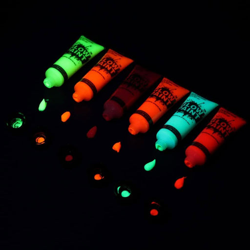 6 Tubes 25ml Art Body Paint Glow inLight Face & Body Paint with 6 Colors Glow Blacklight Neon Fluorescent for Party Clubbing Festival Halloween Makeup - Battery Mate