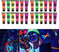 6 Tubes 25ml Art Body Paint Glow inLight Face & Body Paint with 6 Colors Glow Blacklight Neon Fluorescent for Party Clubbing Festival Halloween Makeup - Battery Mate