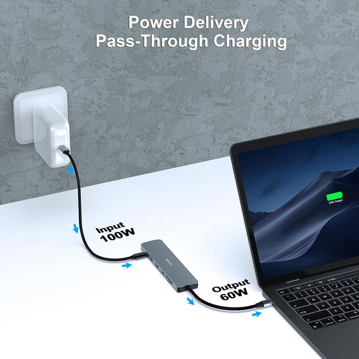7-in-1 USB-C Hub Adapter Type-C Hub HDMI For MacBook Pro Air iPad Pro Laptop - Battery Mate