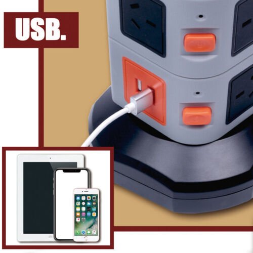 7/15 Ports AC Outlets 2USB Power Strip Tower Surge Protector Power Board Charger - Battery Mate