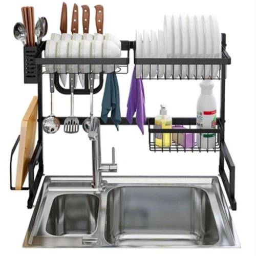85cm Over Sink Dish Drying Rack Drainer Stainless Steel Cutlery Holder - Battery Mate