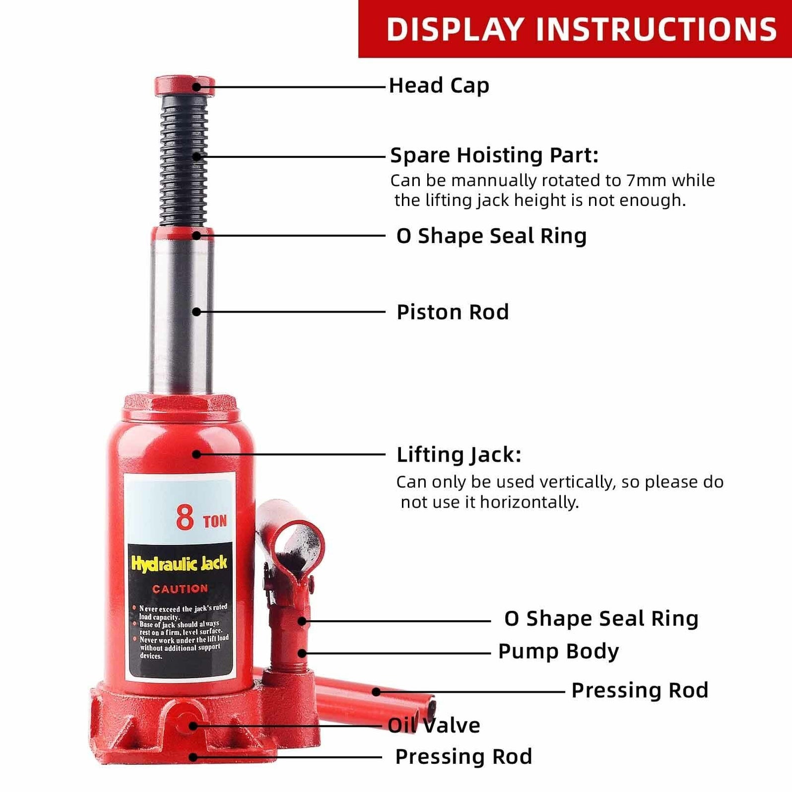 8Ton Hydraulic Bottle Jack Lift Car Lifting Tool Truck Caravan Tractor