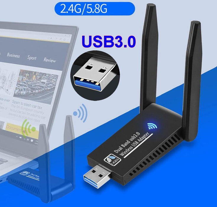 AC1300 USB 3.0 WiFi Wireless Adapter Dongle 802.11ac 5GHz Dual Band 11AC - Battery Mate
