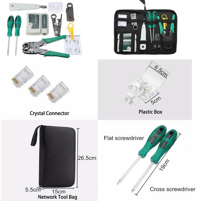 Analyzer Network Cable Tool Kit LAN Crimper Down Wire Stripper Cat5 6 RJ45 BAG - Battery Mate