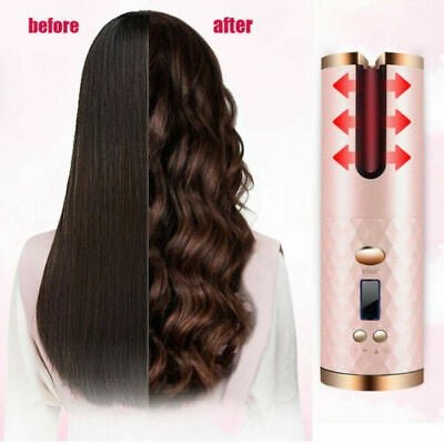 Auto Cordless Rotating Hair Curler Waver Curling Iron Wireless LCD Ceramic - Battery Mate