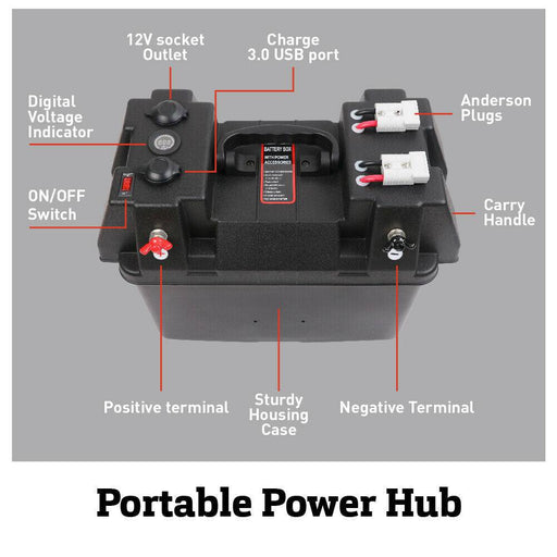 Battery Box 12V Portable Deep Cycle Power Marine Solar USB Camping - Battery Mate
