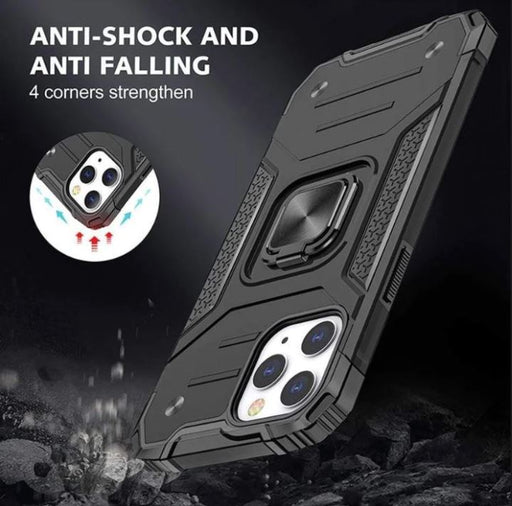 Black Shockproof Ring Case Stand Cover for iPhone 12 Pro Max - Battery Mate