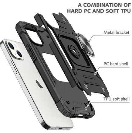 Black Shockproof Ring Case Stand Cover for iPhone 13 - Battery Mate